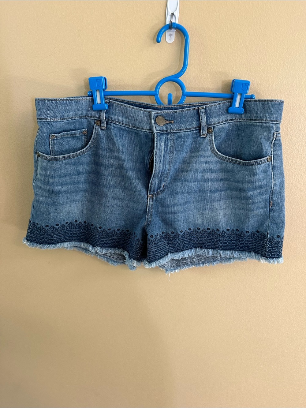 Women's Blue Denim Shorts with Embroidered Trim